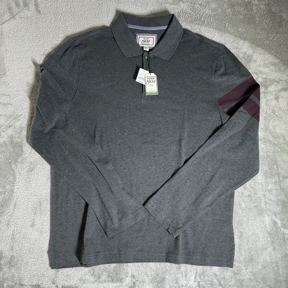 Jos A Bank 1905 Polo Shirt Mens XL Slim Fit Gray Pique LS Stretch Casual NWT